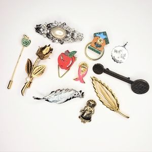 Vintage brooch pin collection 11 lot nature apples necklace pendant stamped